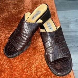 Vintage Coach Leather Snakeskin Brown Open Toe Heeled Mules